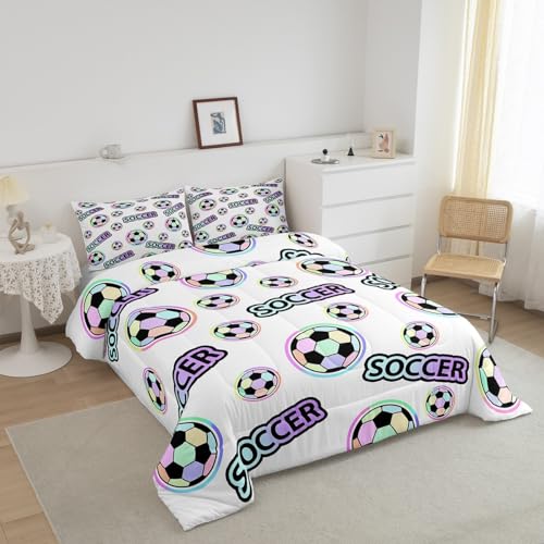 Image of Feelyou Colorful Soccer Ball Coverlet Set Comforter Queen Size for Kids