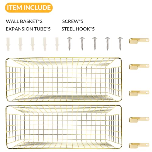 Cestas de alambre de metal dorado extragrandes para almacenamiento de aperitivos en pared 5