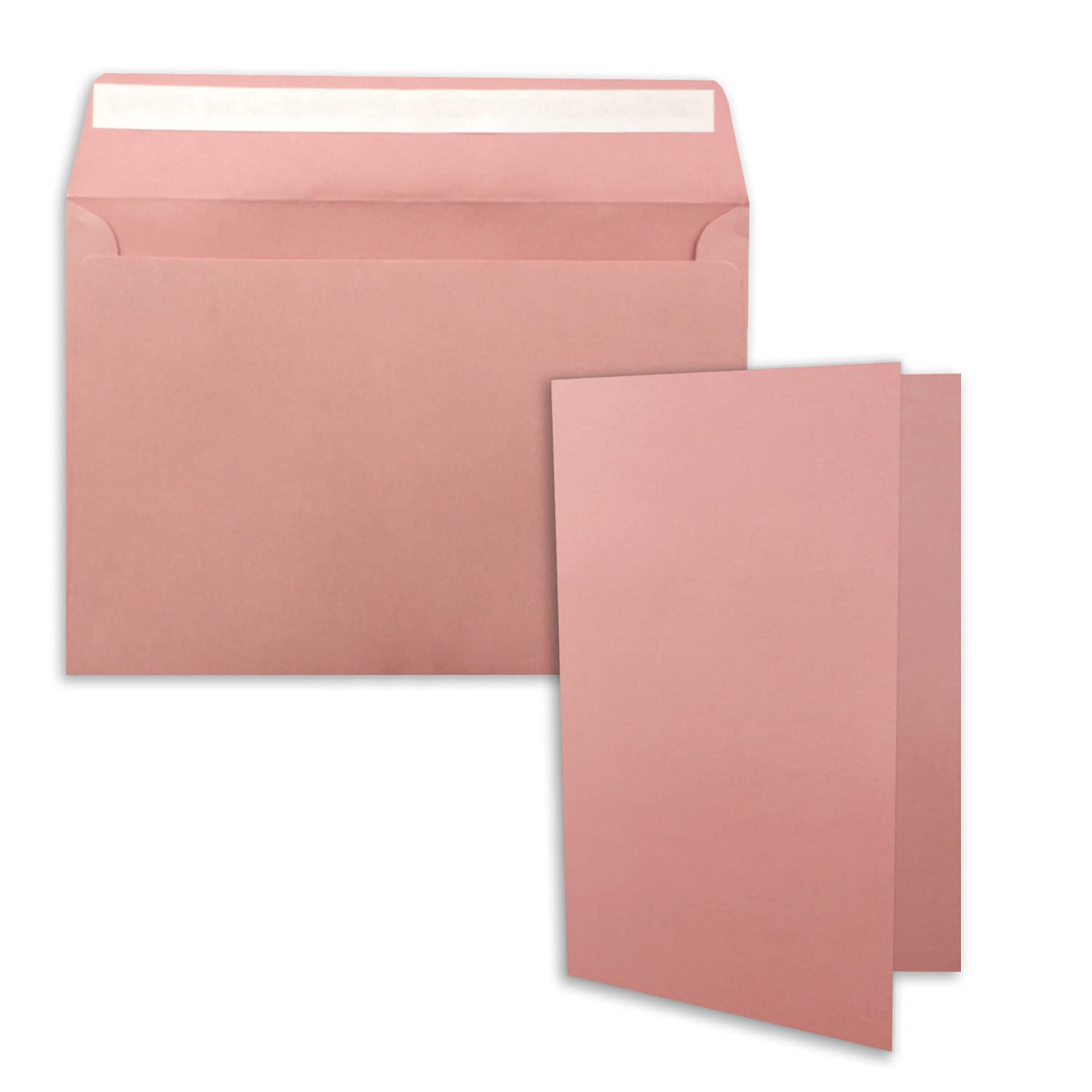 Juego de 150 tarjetas plegables DIN A5 14,8 x 21 cm en rosa antiguo (rosa) con sobres DIN C5 adhesivo – para grandes invitaciones y tarjetas de cumpleaños o boda