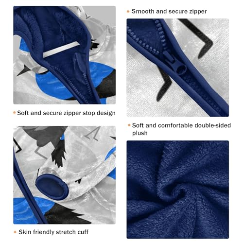 Birds Pattern with Blue Toddler Fleece Jacket Girl Boys Hooded Fleece Jacket Coat Warm Outwear Zip-up 3-10T3