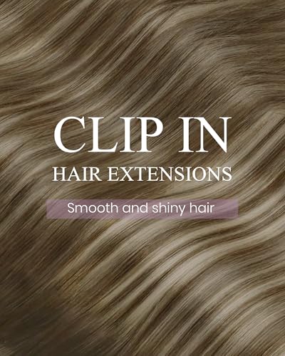 Image of LaaVoo Clip In Hair Extensions Real Human Hair, For Date Night, 16 Inch | Dark Brown Transition To Light Brown Blonde Balayage, 120g 7pcs, Clip On Extensions Human Hair, Smooth, Natural Shine