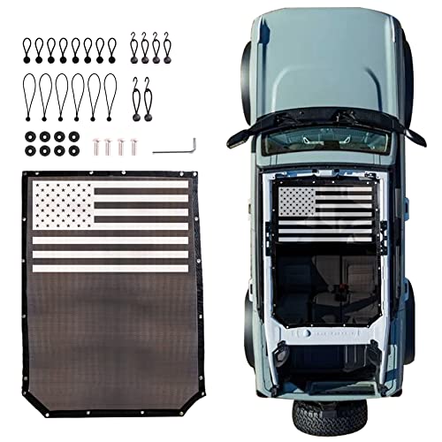 RERPRO Sunshade Compatible with 2021 2022 2023 2024 2025 2026 New Ford Bronco 4 Door Sun Shade Bikini Top Roof Bimini Soft Mesh Net Exterior Accessories Blocks UV Wind Noise with America Flag