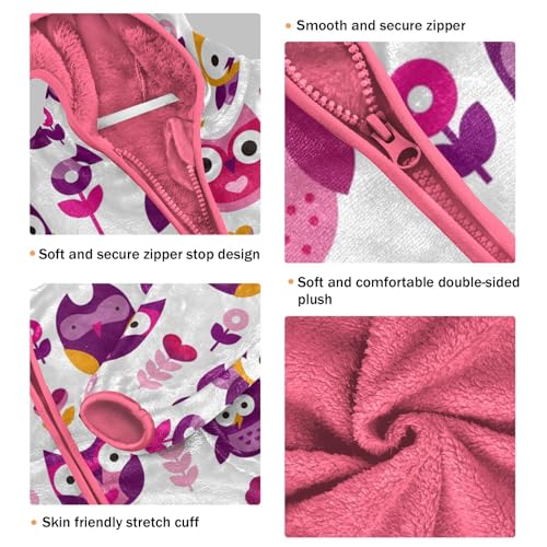 OTVEE Pink Colourful Owl Bird Kids Hoodie Jacket Fall Spring Full Zip Warm Outwear Coat3