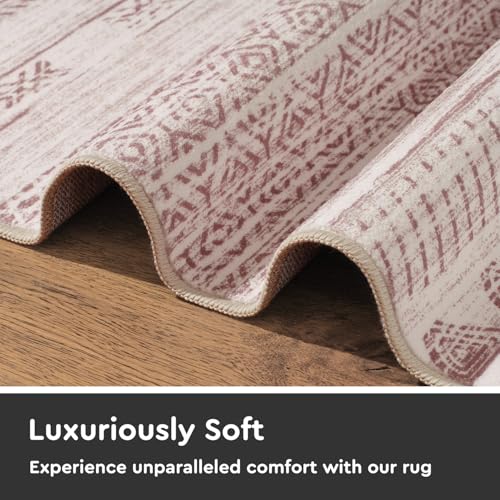 2x8 Pink Runner Rug Machine Washable Non Slip Area Rug Distressed Neutral Moroccan Boho Rug Ultra Soft Floor Runners for Hallways for Entryway Laundry Room Kitchen