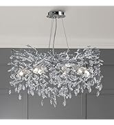 YUYI Modern Crystal Chandelier, 30" Silver Tree Branch Chandelier for Dining Room, 10-Lights Roun...