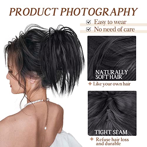 Lnerato Claw Clip Messy Bun Hairpiece Tousled Updo Hair Chignon For Women Synthetic Messy Bun Claw Clip Hair Scrunchies Extension For Daily Party Use(1B:black) #TOP2
