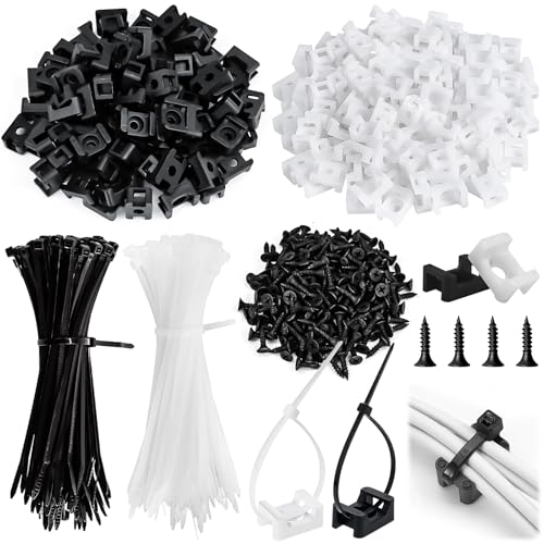 TTYSHIP® 200 Pz Supporto per Fascette Stringicavo, Base a Vite per Fascette, Supporto a Sella Supporto Base per Fascette per Cable Management (Bianco, Nero)