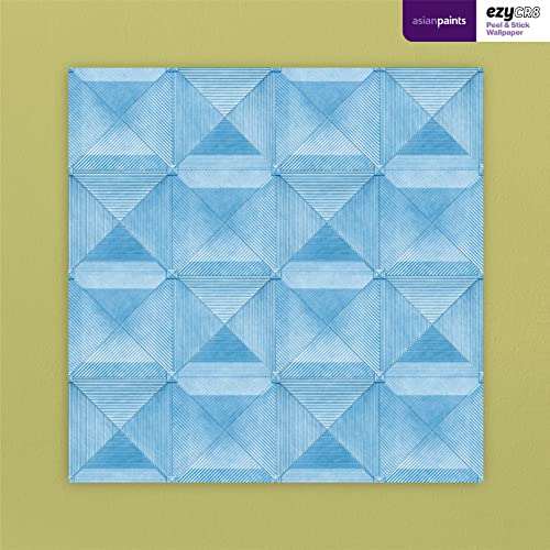 Image of Asian Paints EzyCR8 Textured Geometric Pyramids-Blue Self Adhesive Wallpaper (45x300cm) DIY Wall Decor Water-Resistant Multi Surface Application for Living Room, Puja Room, Kids Room