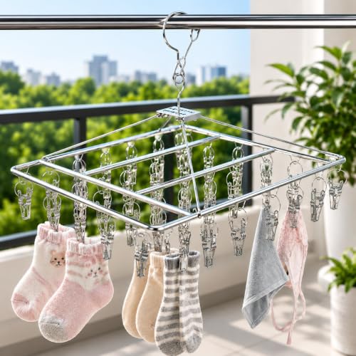 Çorap, Kyrotech 30 Mandallı Metal Kurutma Askısı, Paslanmaz Çelik Dikdörtgen Çamaşır Kurutma Rafı, İç Çamaşırı, Sütyen, Bebek Kıyafeti ve Küçük Çamaşırlar için Yer Tasarruflu Damlama Askısı