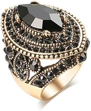CKHAO Women Ring - Big Size Antique Gold Plated Turkish Style Black Gemstone Vintage Ring Women Jewelry J0769BLK (9)