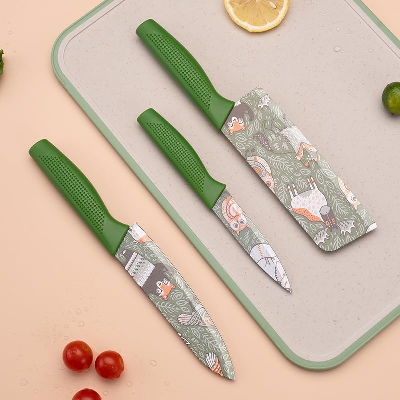 Image of 3 Piece Stainless Steel Professional Kitchen Knife Set /Meat Knife /Chef Knife with Non-Slip Handle Sharp Manual Sharpening for Home Kitchen, High Carbon Stainless Steel Knife Set (Green)