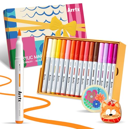 Arrtx Large Capacity Acrylic Markers, 30 Colors Brush Tip Paint Pens with Direct Liquid Ink, Fast Drying Art Supplies for Rock Painting, Ceramic, Glass, Wood, Fabric, Plastic