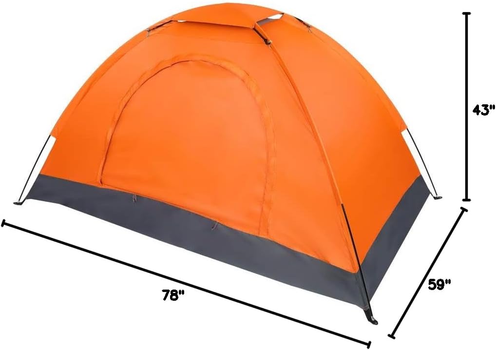 Camping Tent 1-2 Person Waterproof Windproof Dome Tent with Double Layers Door-Easy Set up-Portable Tents for Camping,Oxford Fabric,Orange