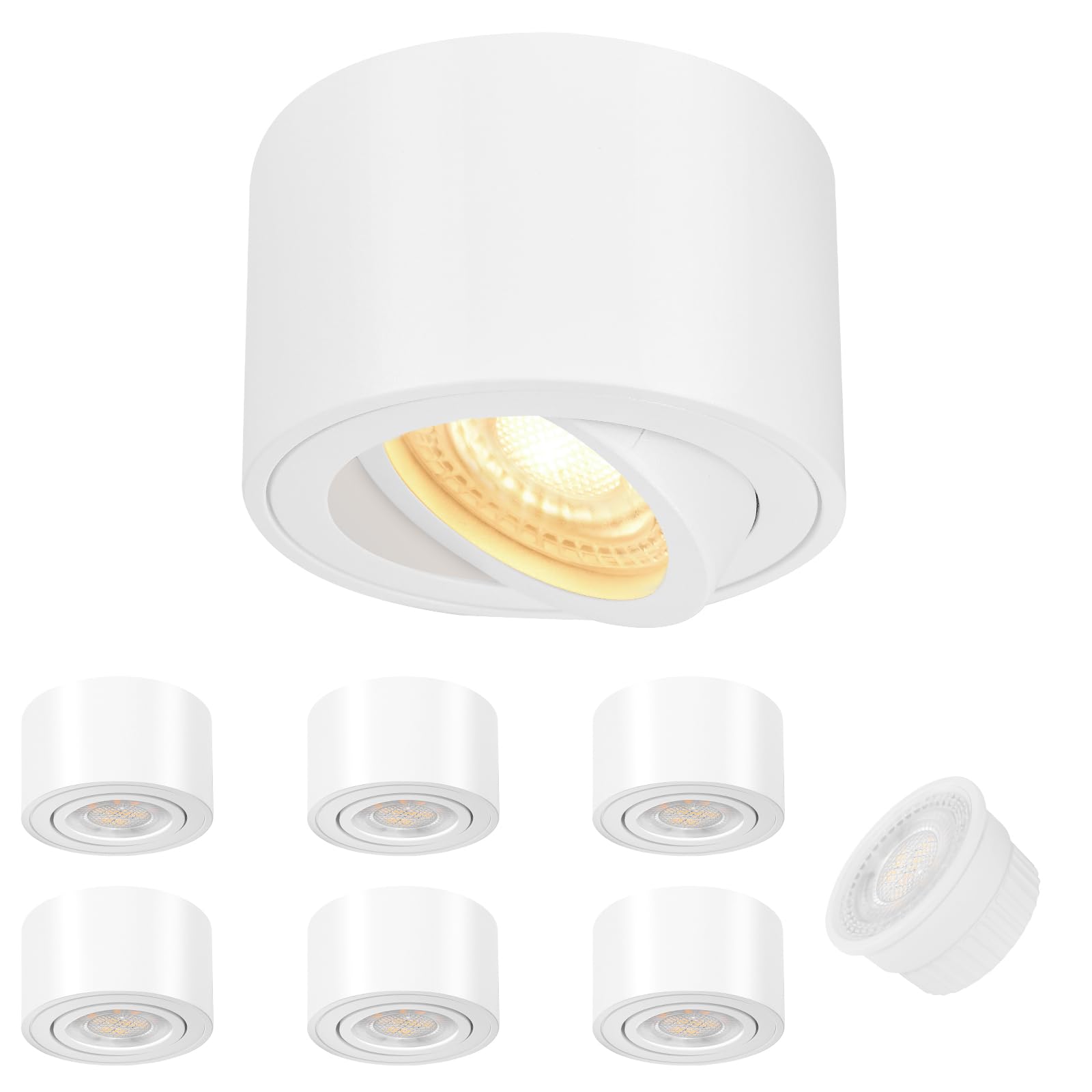 GeyouLux 6x Faretti LED Soffitto - Orientabile - Ø80x50mm Extra Piatto & Inclinabile a 38° - 5W 500LM 3000K - Con Modulo LED 230V Incluso - Alluminio - Faretto LED Interno, Lampada da Soffitto(Bianco)