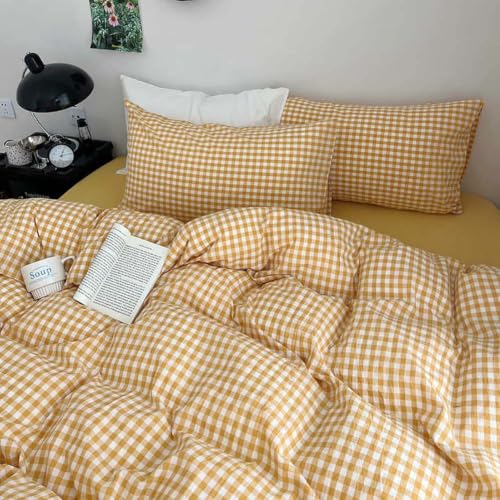 Image of Nayoroom Yellow Gingham Duvet Cover Queen Checkered Dorm Bedding