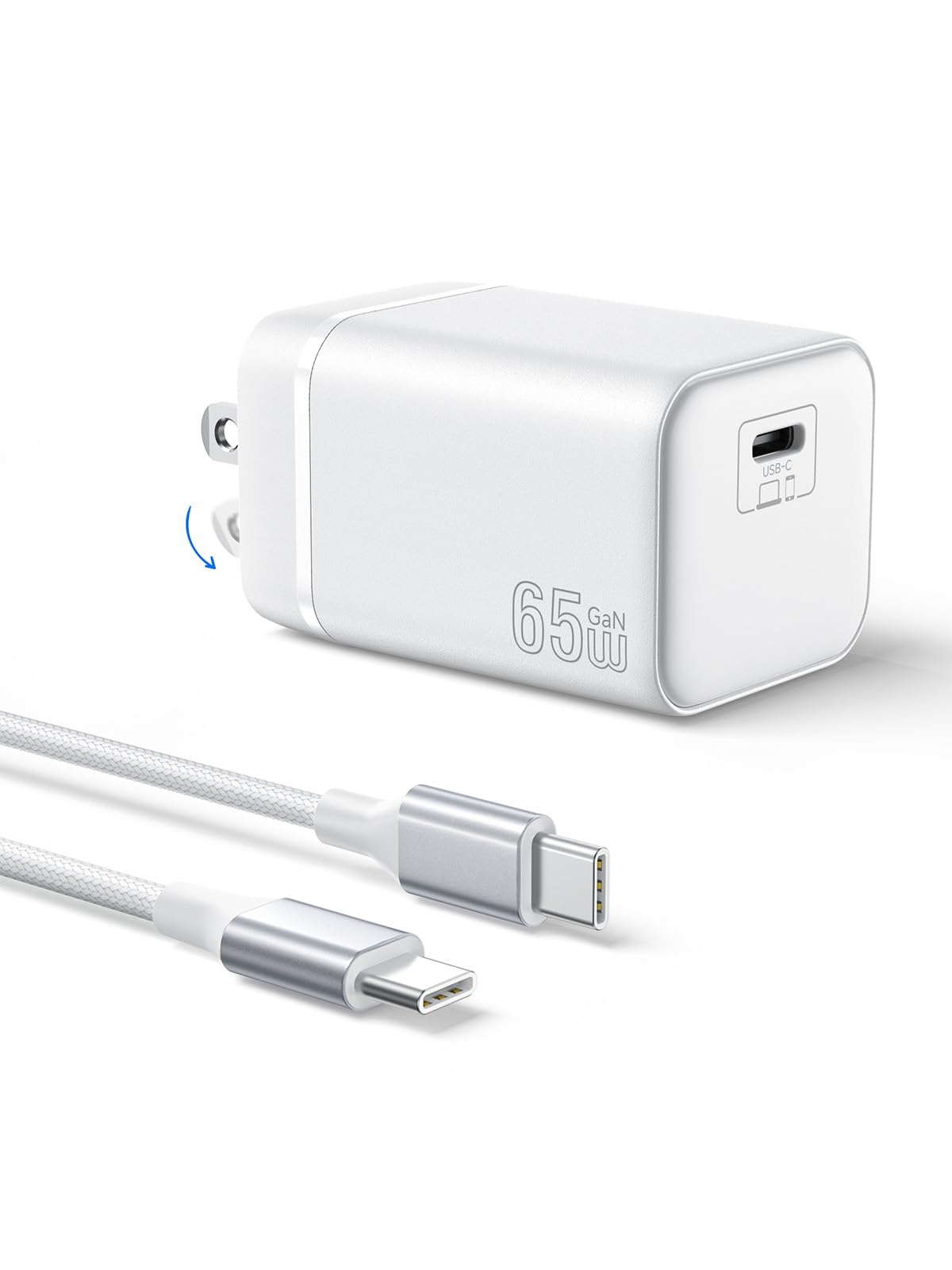 【34%OFF+40%OFF】【1,194円】 Kndaa 65W USB-C 折り畳み GaN 急速充電器 2m 100W C-Cケーブル付
