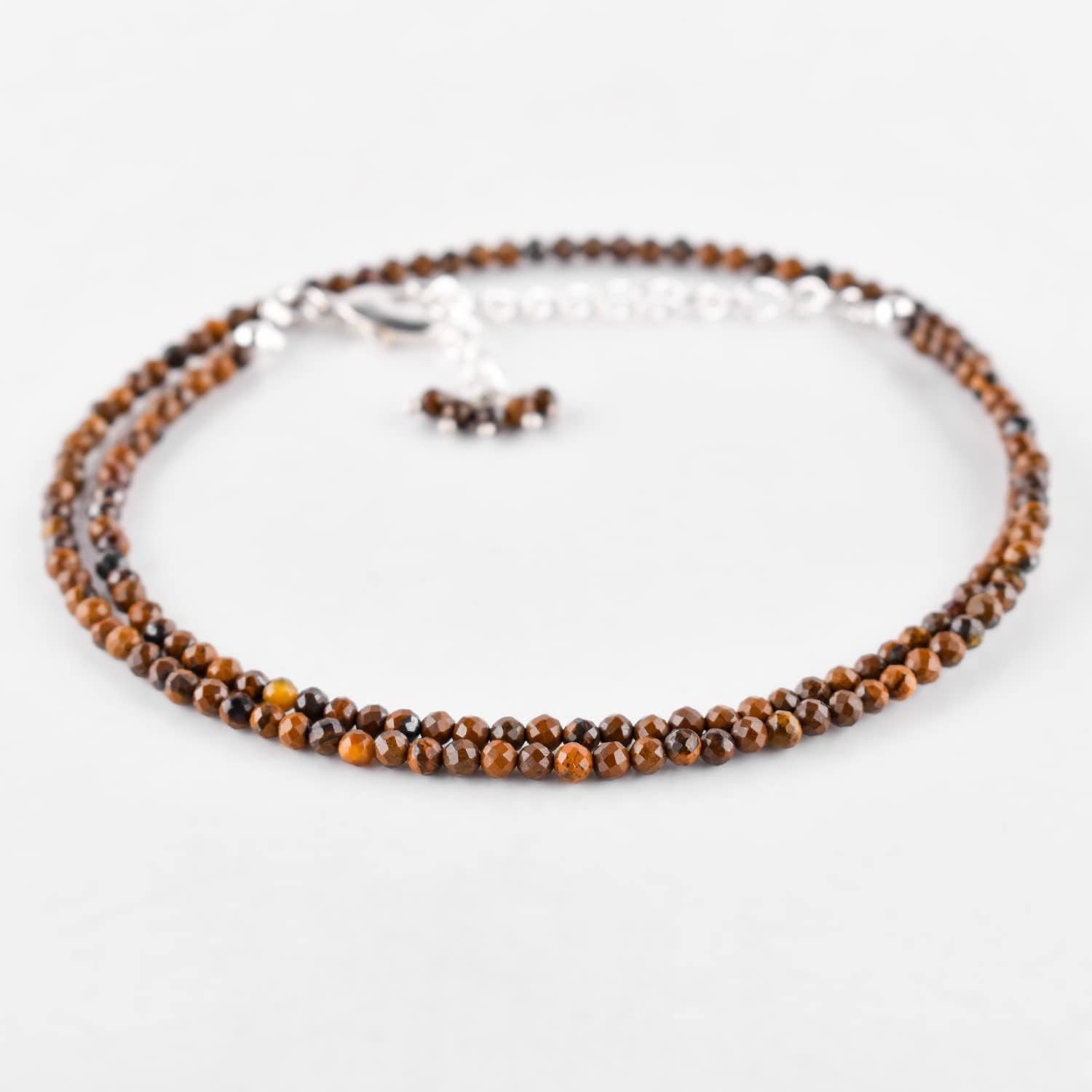 Natural Gemstone Micro Beads Dainty Choker Necklace for Women, Healing Chakra Energy Crystals, Birthstone Handmade Jewelry, Silver Plated Chain 18 inch Birthday Gift for Her - Image 2