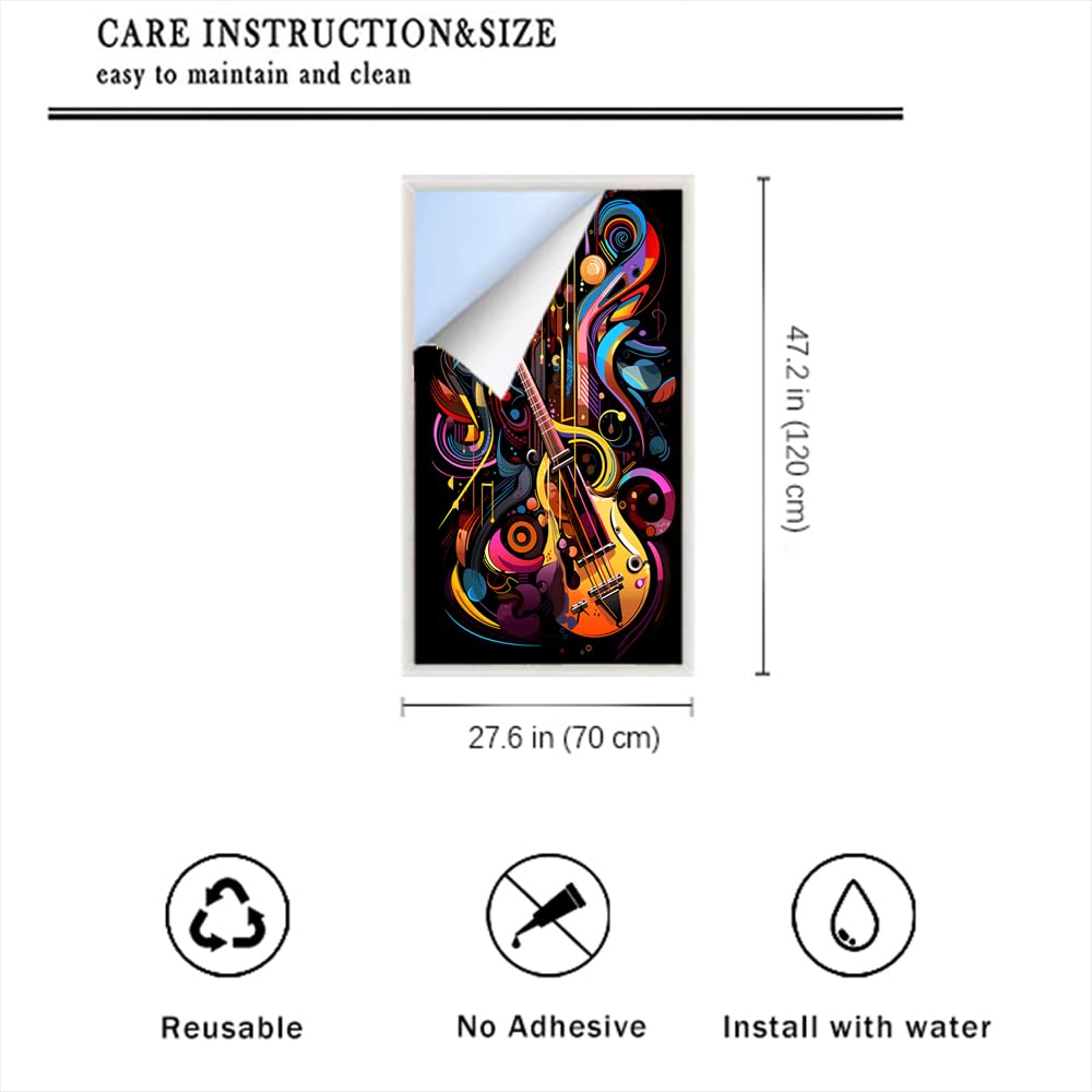 Cool Guitar Stained Glass Window Film Glam Music Instruments Privacy Window Film Non-Adhesive Glass Film Decorative Static Cling Film for Home Office 27.6Wx47.2L