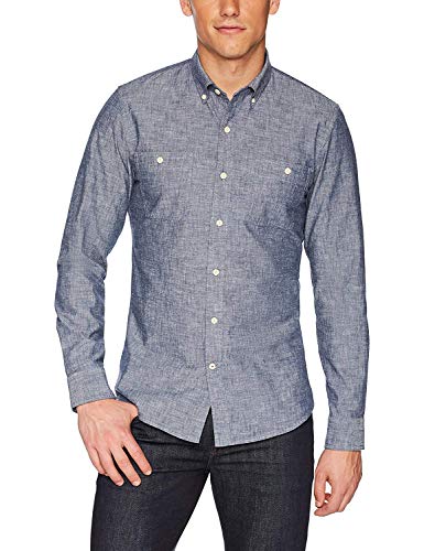 Amazon Brand - Goodthreads Men's Slim-Fit Long-Sleeve Chambray Shirt, Navy, Medium
