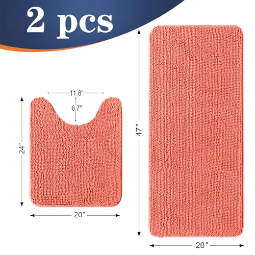 Image of OLANLY Bathroom Rugs Sets 2 Piece, Soft Absorbent Chenille Bath Mats and U-Shaped Contour Toilet Mat Area Rug Set, Machine Washable Bath Carpet, Home Decor Accessories(47 inchx20 inch+24 inchx20 inch, Coral)