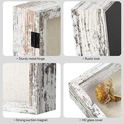 Califortree Cornice Vetrina 30x40 Cm Con Retro In Lino E Plexiglass – Bianco Invecchiato Stile Rustico - 5