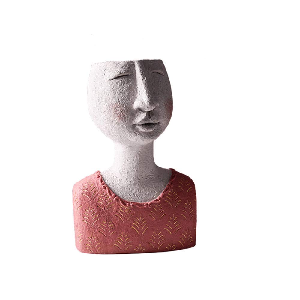 Vase visage humain femme B en résine : pot de fleur déco