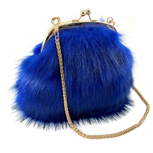 FHQHTH Faux Fur Purse for Women, Small Fuzzy Clutch Shoulder Bag, Vintage Satchel Evening Handbag