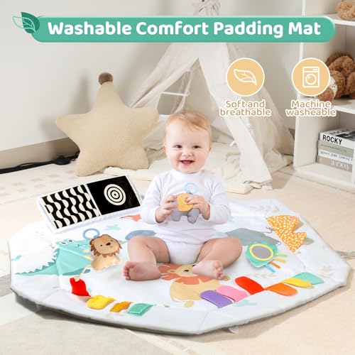 Baby Play Gym Mat with Tent, Activity Mat for Toddlers 0-6 Months, Washable Gym Playmat for Infants, Toddler Toys Birthday Gifts for Newborns 0-3-6-9-12-18 Months