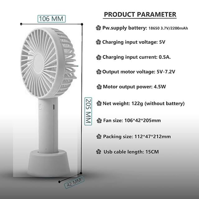 Image of One94Store Compact Mini Fan White, Portable USB Rechargeable Fan High Speed Handheld Table Fan with Stand, Small Personal Cooling Desk Travel Fan for Home Office Outdoor