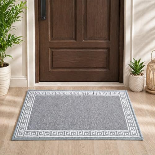 Image of Matz&More Greek Single Line Floor Mat | 40x60 CM | Grey White | Nylon Tufted Gel Baking Anti-Slip | Doormat for Home Entrance, Kitchen & Bedroom
