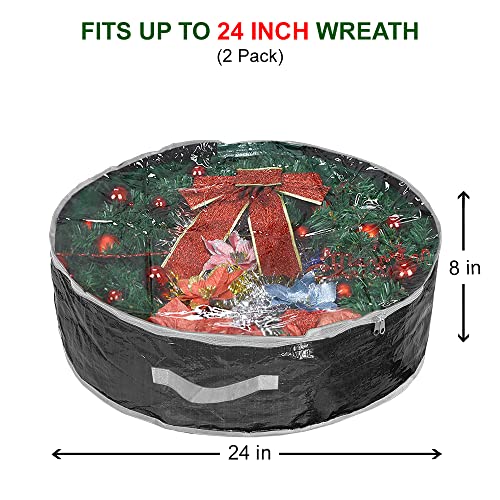 Propik Christmas Wreath Storage Bag 24" - Garland Holiday Container With Clear Window - Tear Resistant Fabric - 2 Pack (24 Inch, Black) #TOP1