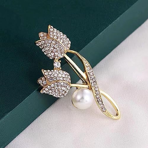 Image of Crystal Pearl Flower Brooches Pins Fashion Beautiful Created Rhinestone Floral Brooch Good Idea for Party Dance Wedding Banquet for Elegant Women Girl