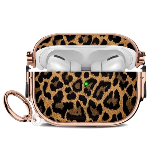 Maxjoy for Cute Airpods Pro 2 case with Safety Lock,Compatible Airpods Pro Case 2nd/1st Gen,for Leopard Print AirPods Case Cover for Women Girly with Keychain-Gold