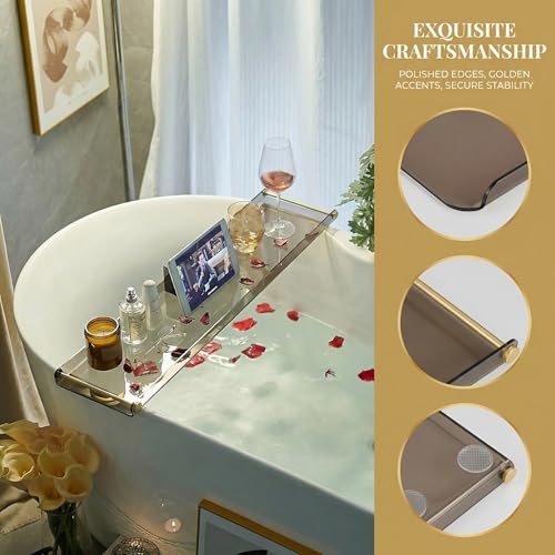 Luxus-Badewannen-Tisch Caddy mit goldenen Griffen - Tablett für Dusche und Badewanne