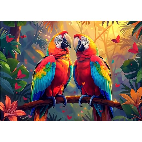 Image of HEIBAGO Birds Diamond Art Kits for Adults, Diamond Painting Kits Parrots for Adults Beginners, 5D Colorful Full Drill Round Diamond Art Painting, DIY Diamond Dots for Adult for Home Wall Decor 16x12In