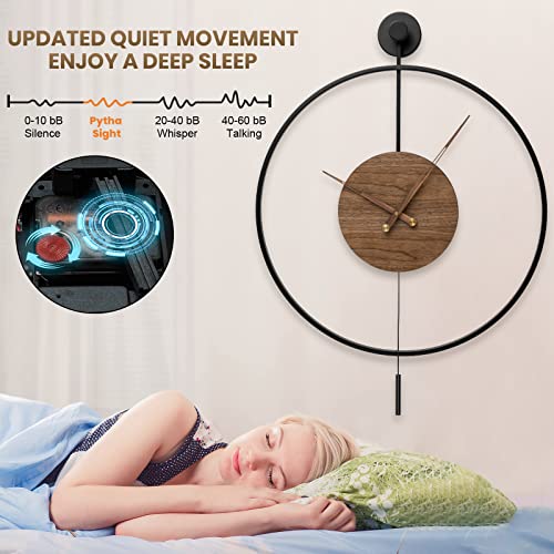 Image of Large Modern Wall Clock,Wall Clocks for Living Room Decor,Classical Silent Metal Minimalist Walnut Dial,Big Decorative Farmhouse Pendulum Wall Clock With Walnut Pointers for Office,Dining Room