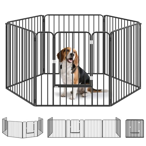 PawHut Recinto per Cani Taglia Media e Piccola a 6 Pannelli Modulabili da Interno ed Esterno, Cancellino per Cani in Acciaio con 7 Picchetti, 164x83x80 cm, Nero