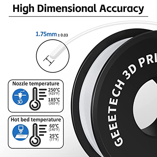 Image of Geeetech 3D Printer Filament, PLA Filament 1.75mm Bundle 2kg for 3D Printer, Dimensional Accuracy + /- 0.02 mm (White 2-Pack)