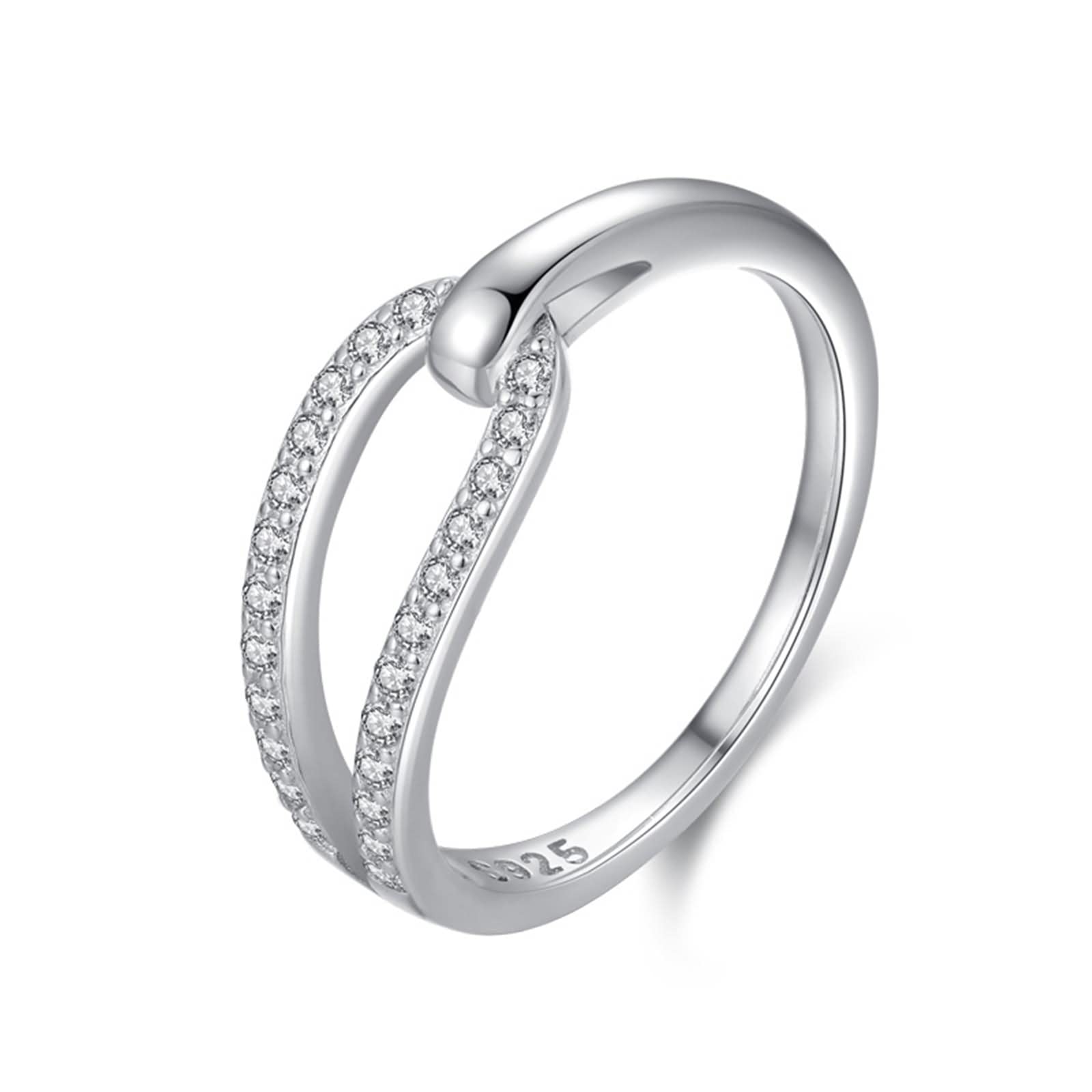 Anelli di promessa per coppie, gioielli in argento per donne Anello in argento con strass intrecciati con strass