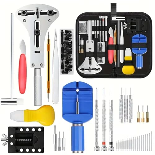 PEAKTREND Kit de extracción de eslabones de reloj, kit de reparación de reloj, herramientas de barra de resorte para abridor de caja de reloj, kit de herramientas de repuesto de batería de reloj,