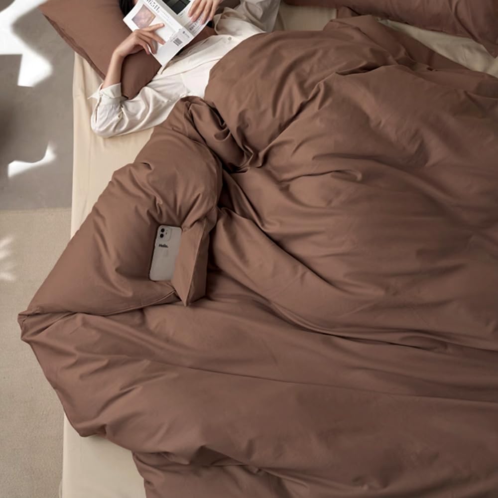 Nyescasa Housse de Couette 220x240 Marron Foncé et 2 Taies d'oreiller 65x65 | Couleur Unie Moderne, Parure de lit Adulte 2 Personnes en Microfibre, Sets de Housses de Couettes, Oeko-TEX, Fermeture Éclair