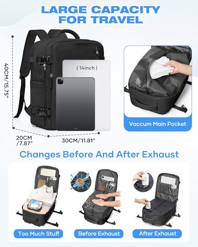 SZLX Sac à Dos Sous Vide Voyage 40x30x20 avec pompe Bagage Cabine 40x30x20 pour Ryanair Wizz air Bagage à Main Femme Sac à Dos pour Ordinateur Portable 14 Pouces Homme avec Compartiment à chaussures – Image 4