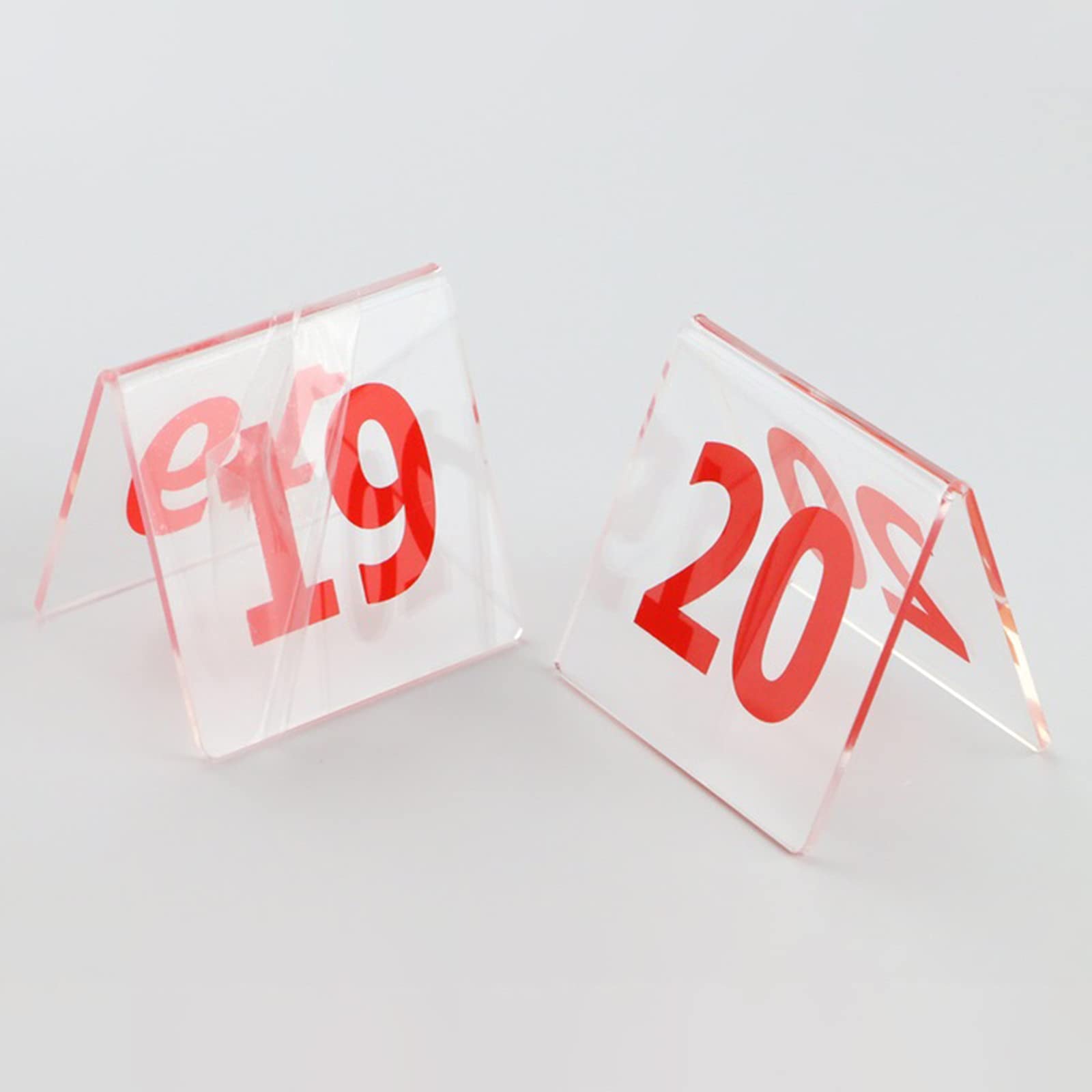 akrylowe tabliczki z numerami do restauracji, Akrylowa tablica rejestracyjna w stylu namiotu, czerwona od 1 do 60, 80x80 mm, materiały na wesele(Red 41 to 60)