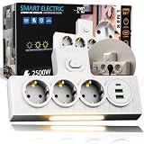 PRIME ESSENTIALS® Ladron - Prese 8 in 1, prese modulari da 4000 W + 3 prese CA + 2 USB + 1 USB-C, multipresa con luce LED + interruttore per casa, ufficio e viaggi