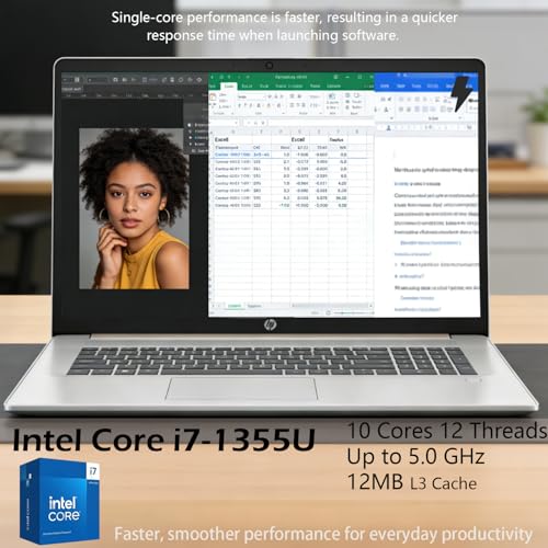 Image of HP Essential 17.3 inch HD+ Touchscreen Laptop, Intel Core i7-1355U, Up to 5.0GHz, 16GB DDR4 RAM, 1TB SSD, Wi-Fi 6, Fingerprint Reader, Webcam, Backlit Keyboard, Windows 11 Home, Pale Rose Gold
