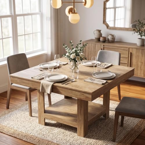 Image of Garvee Square Dining Table for 4-6, 47.2 inch Kitchen Table with 2-Tier Storage Shelf, Modern Black Walnut Waterproof Dining Room Table, Heavy Duty 350Lbs Capacity with Anti-Wobble Triangle Legs