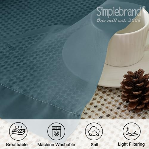 Image of Simplebrand Dusty Blue Valances 14 Inches Long for Living Room Pocket 2 Panel Light Filtering Sheer Translucent Valence Toppers for Short Window Kitchen Bathroom Bedroom 42x14 Inch Length