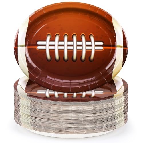 Domensi 100 Pcs Football Paper Plates Oval Disposable Football Serving Trays and Platters 11" x 9" Football Serving Dishes Bowls for Tailgate Party Decorations Holiday Table Serveware Centerpieces