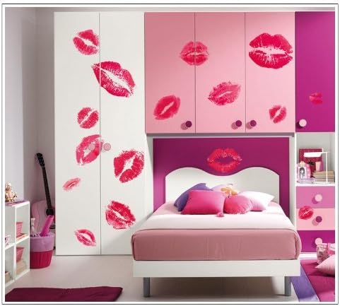 Asunflower Big Kisses Red Lips Flowers Wall Art Stickers Decal for Home Decor Living Room