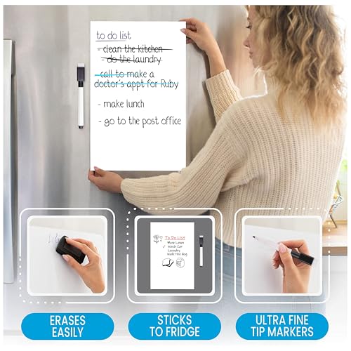Image of Trueflair Magnetic Board Dry Erase Whiteboard for Fridge, 30 cm x 23 cm, with Black Marker, Waterproof Surface (A3)